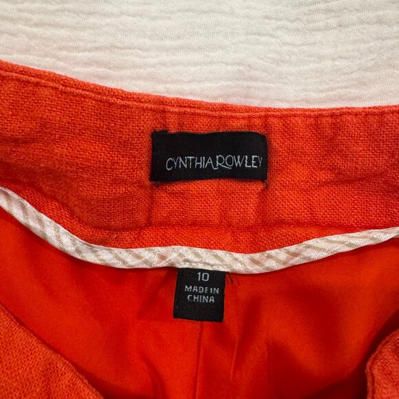 Cynthia Rowley Red Linen Blend Scalloped Hem Shorts Women’s Size 10 Lined, Side - Picture 4 of 15